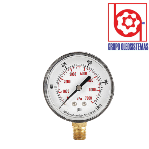 MANOMETRO 0 A 1000 PSI CARATULA 2-1/2″ INFERIOR DE 1/4 NPT